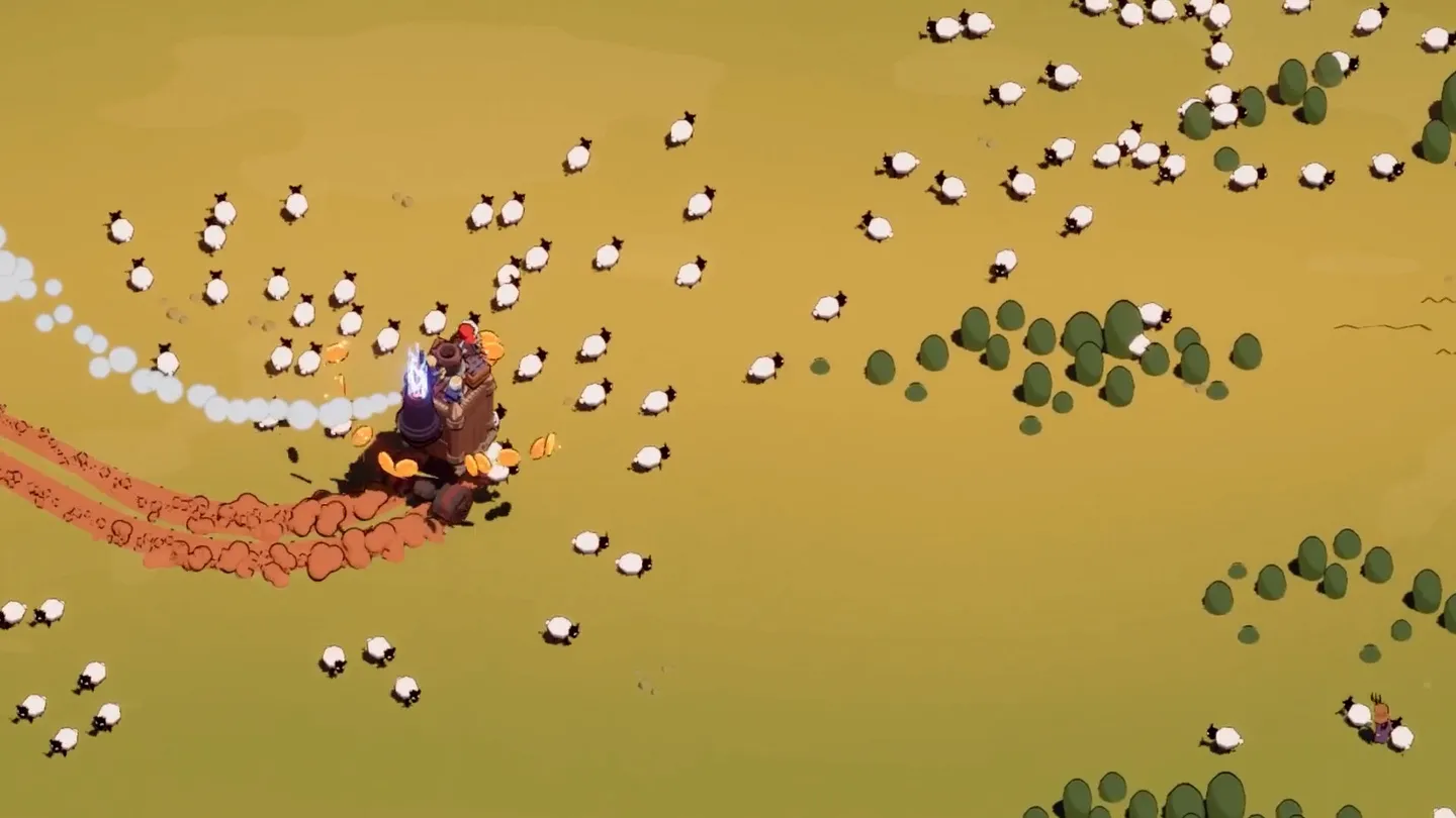 Wanderburg castle collecting gold among sheep in open grassland