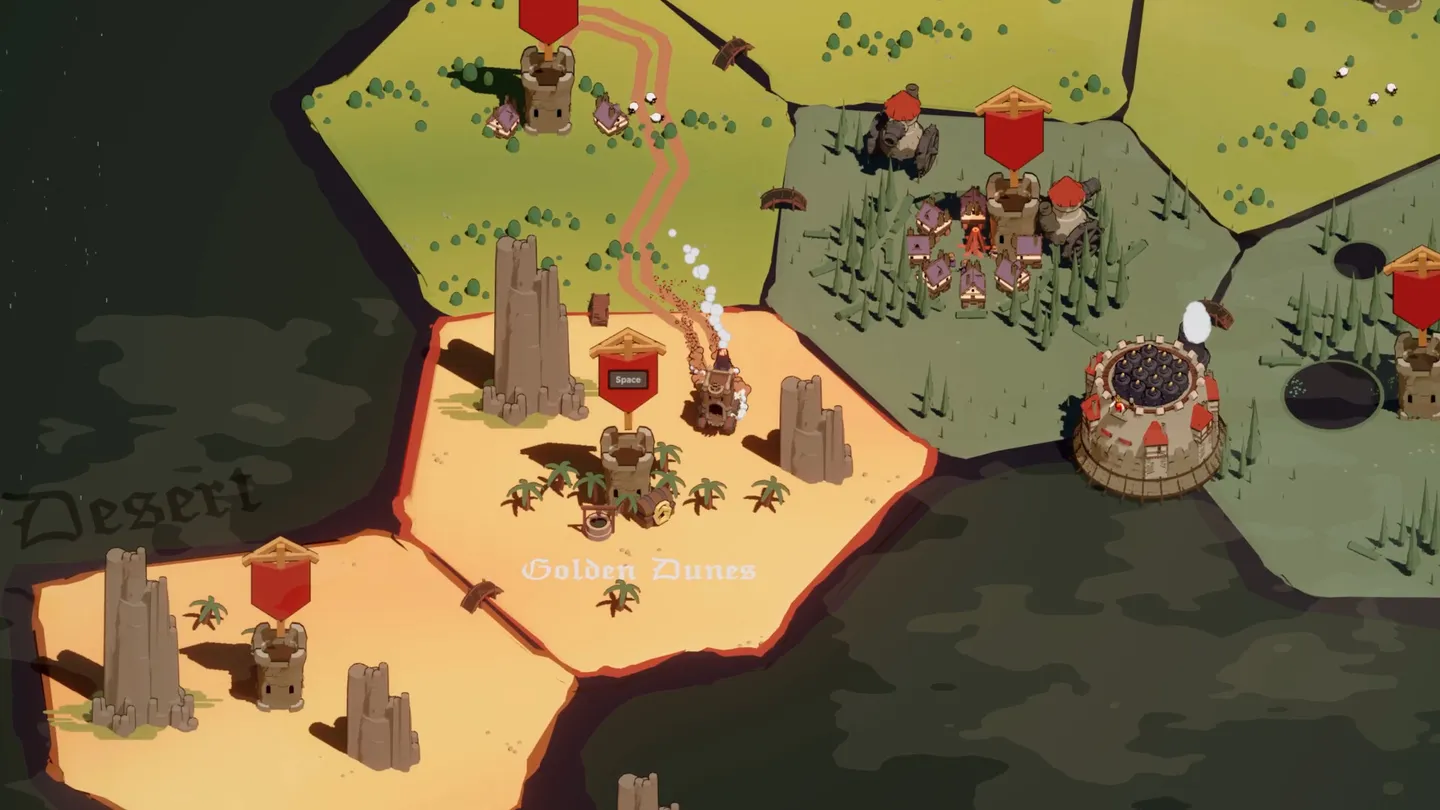 Wanderburg overworld with Golden Dunes selected and nearby land entrances