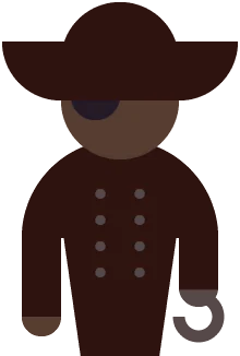 Patchy the Pirate wearing a hat and an eye patch